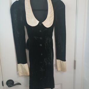 Black Velvet Dress with Cream Accents